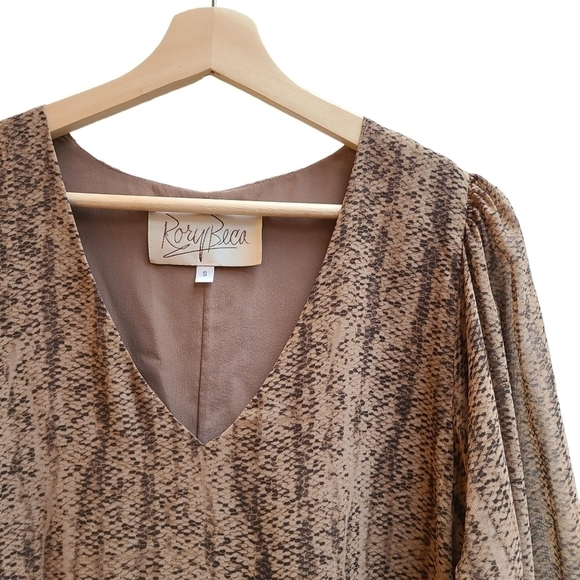 100% Silk Mini Dress with Sheer Sleeves, Brown, Vneck, Lined, Size Small - Picture 8 of 14